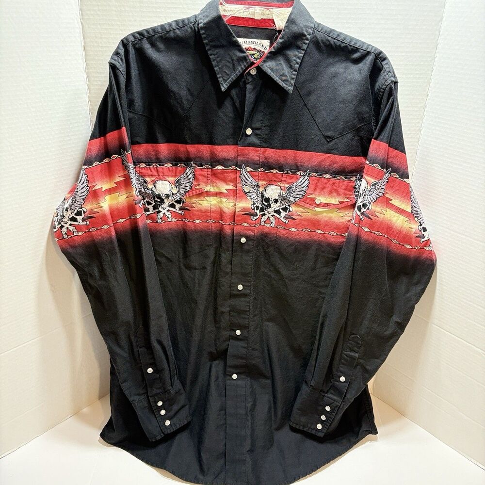 Vintage Cumberland Outfitters Mens Large Pearl Snap Long Sleeve Skull Aztec
